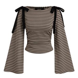 Cider Boatneck Gingham Top with Bow Shoulders